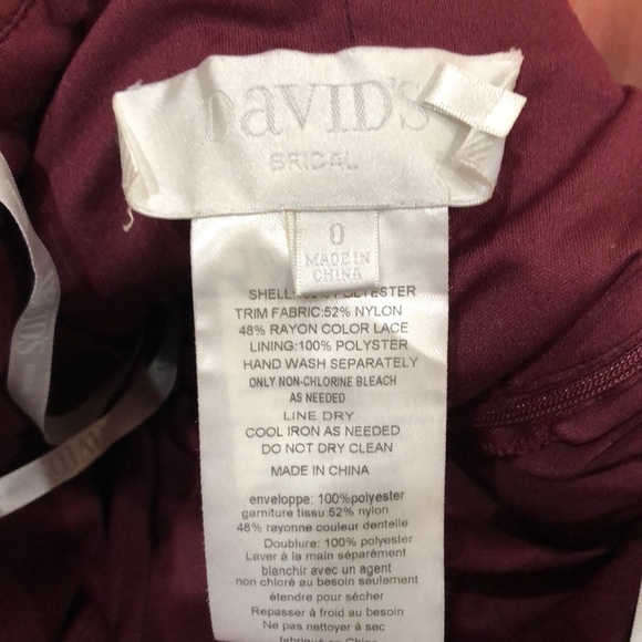 David’s Bridal Maxi Dress Size 0 Burgundy Floral Lace Pleated Ruched Column Gown - Picture 9 of 10